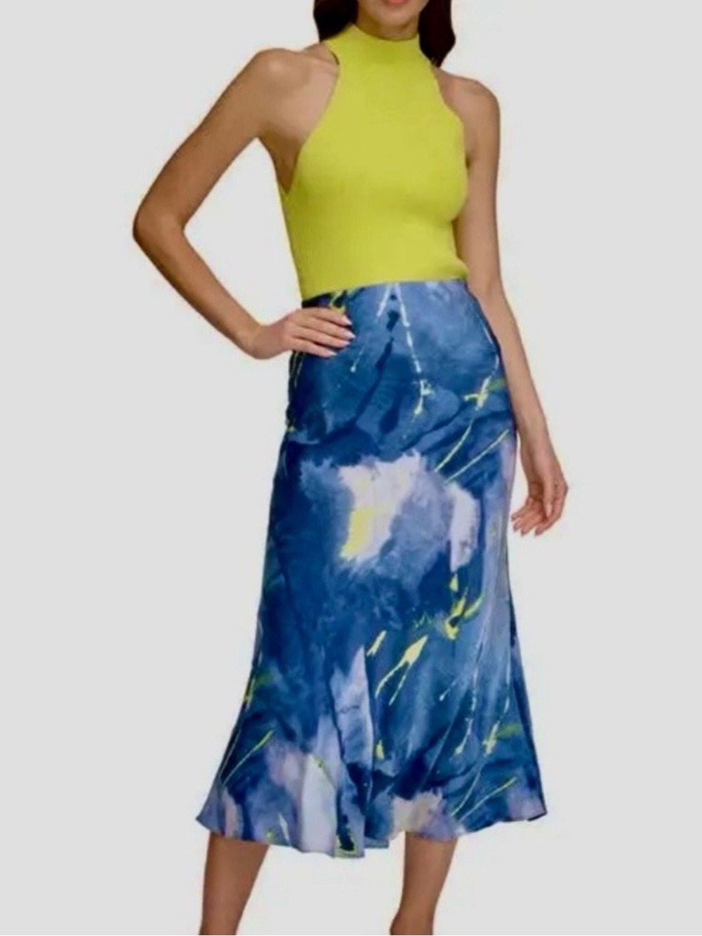 DKNY Abstract Satin Midi Skirt